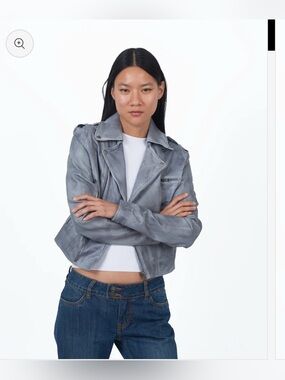 NWT Jakett NYC Piper Patina Leather Jacket Steel Grey Moto XS